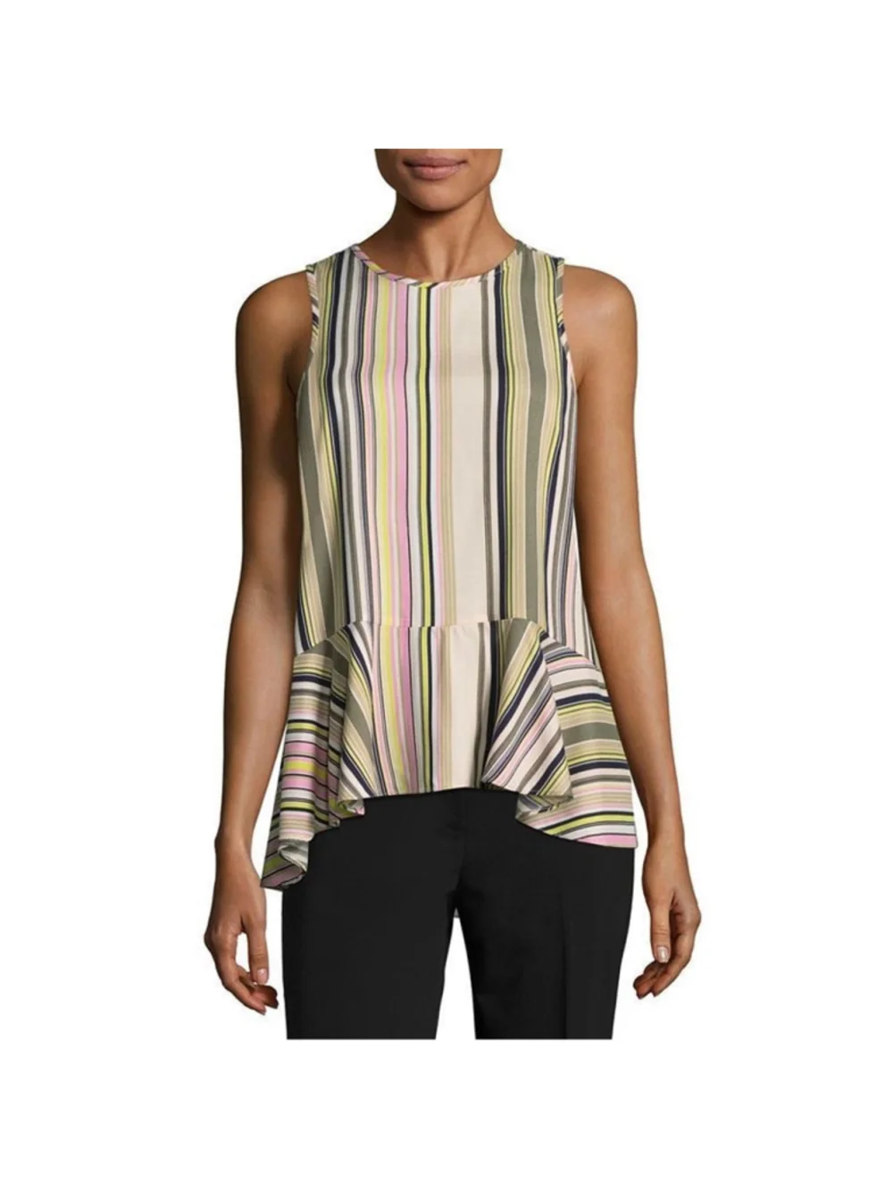 Libby Edelman Dreamy Strips Peplum Sleeveless Hi-Low Top Size XL (20” PTP) NWT - Picture 1 of 7